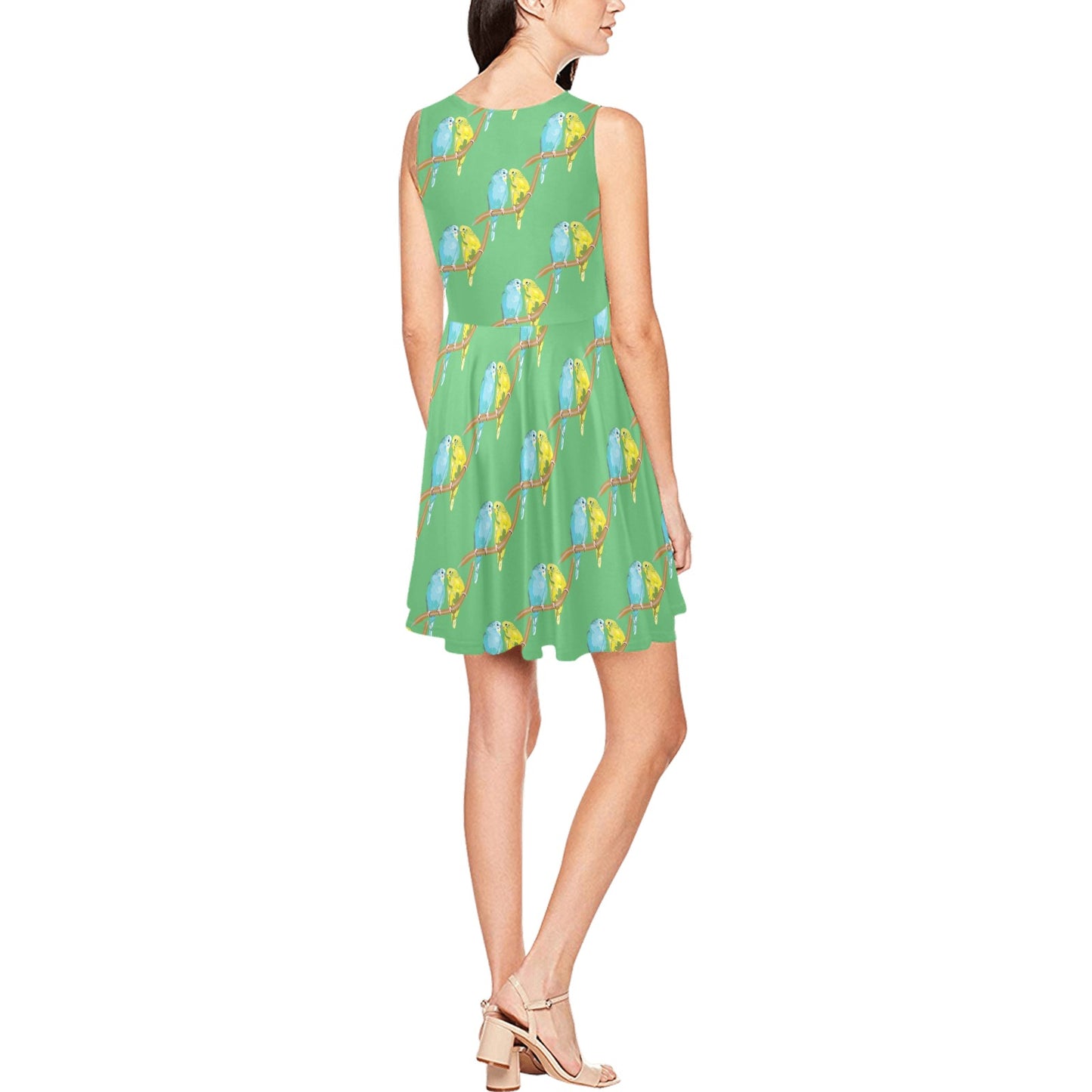Budgerigar Pattern Print Design 01 Sleeveless Dress