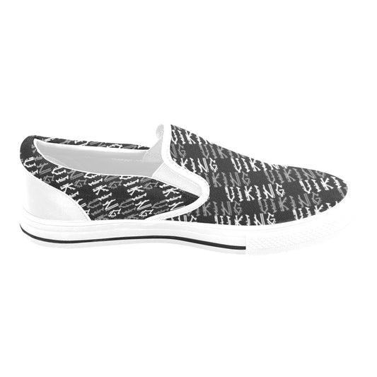 Vikings Print Design LKS306 White Slip Ons Canvas Women's Shoes