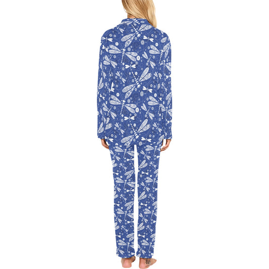 Dragonfly Pattern Print Design 03 Women's Long Pajama Set
