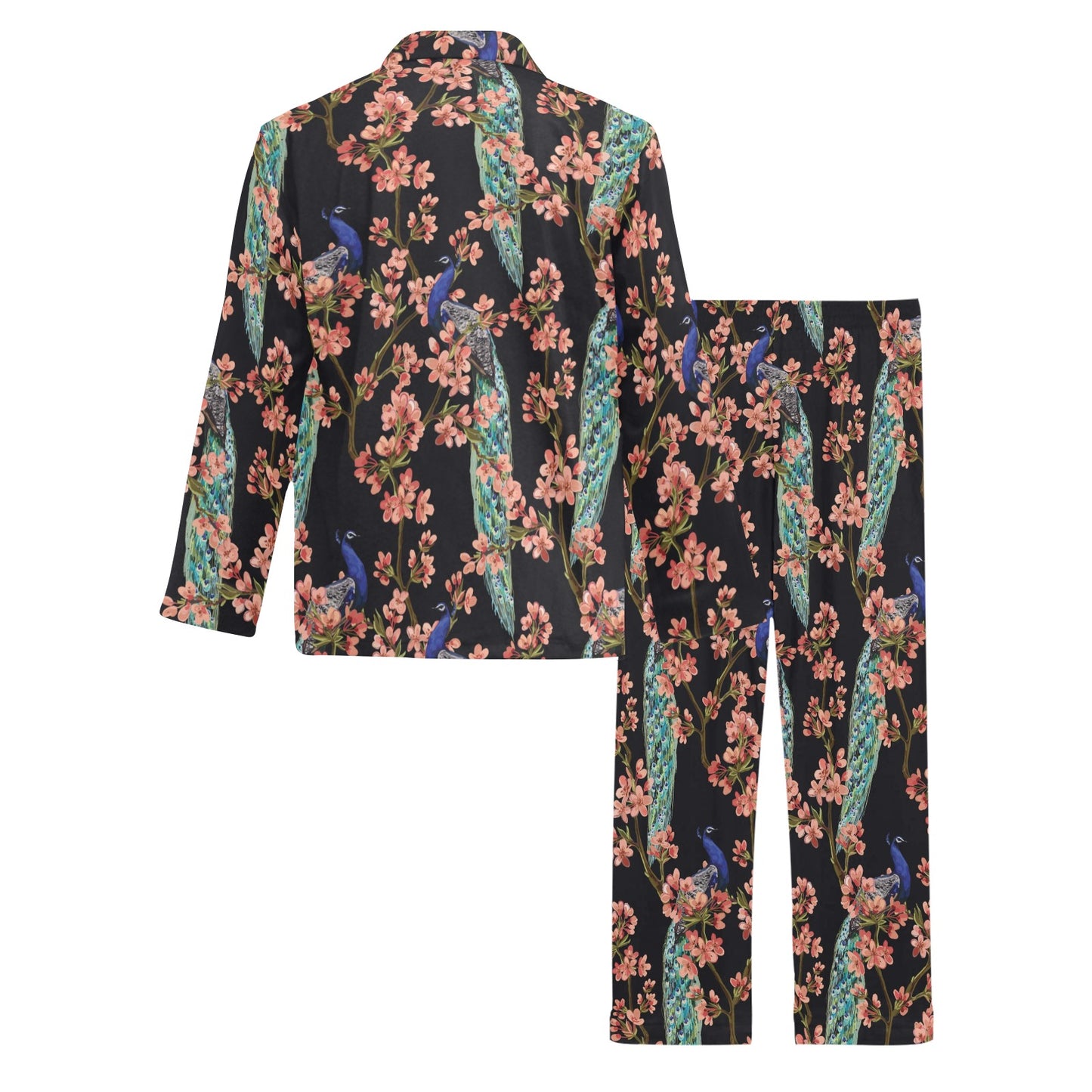 Peacock Pattern Print Design A01 Men's Long Pajama Set