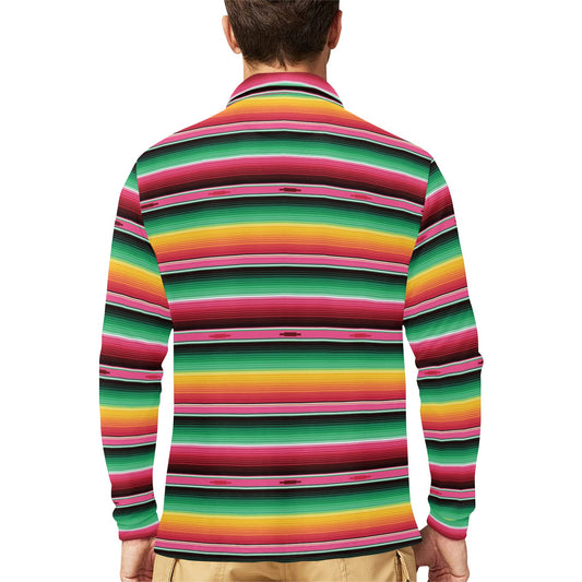 Mexican Blanket Classic Print Pattern Long Sleeve Polo Shirt For Men's