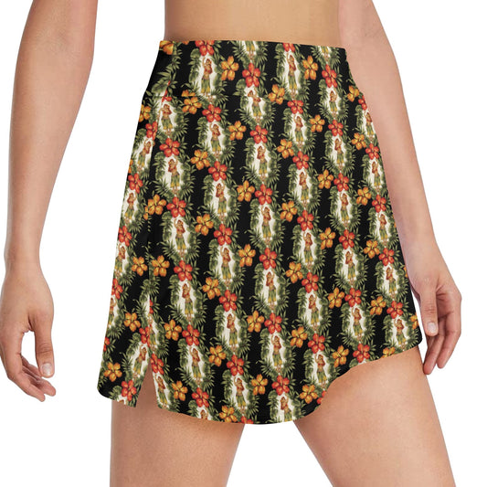Hawaiian Flower Hula Hibiscus Print 17" Golf & Pickleball Skort with Pockets