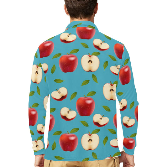 Apple Pattern Print Design AP012 Long Sleeve Polo Shirt For Men's