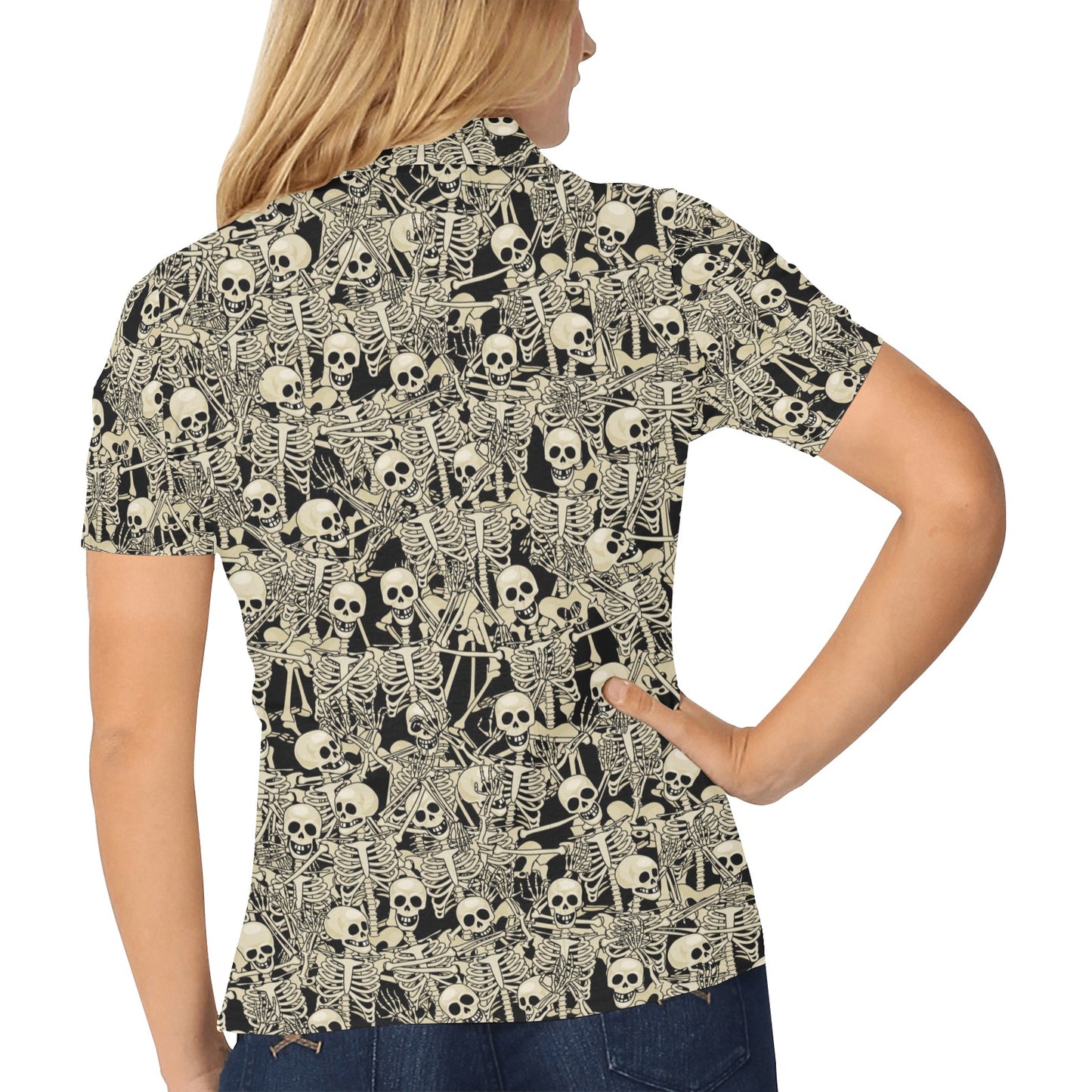 Skeleton Design Print Women's Polo Shirt