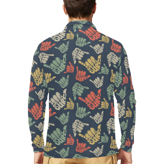 Surf Hand sign Long Sleeve Polo Shirt For Men's