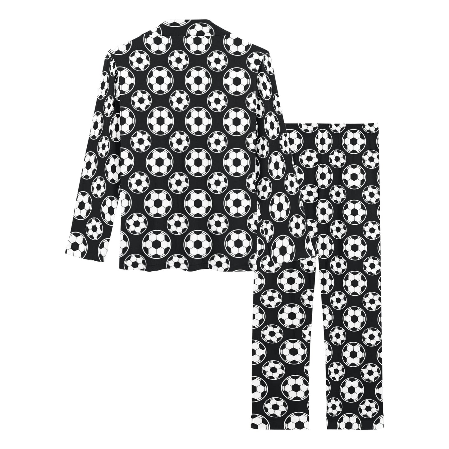 Soccer Ball Black Print Pattern Women's Long Pajama Set