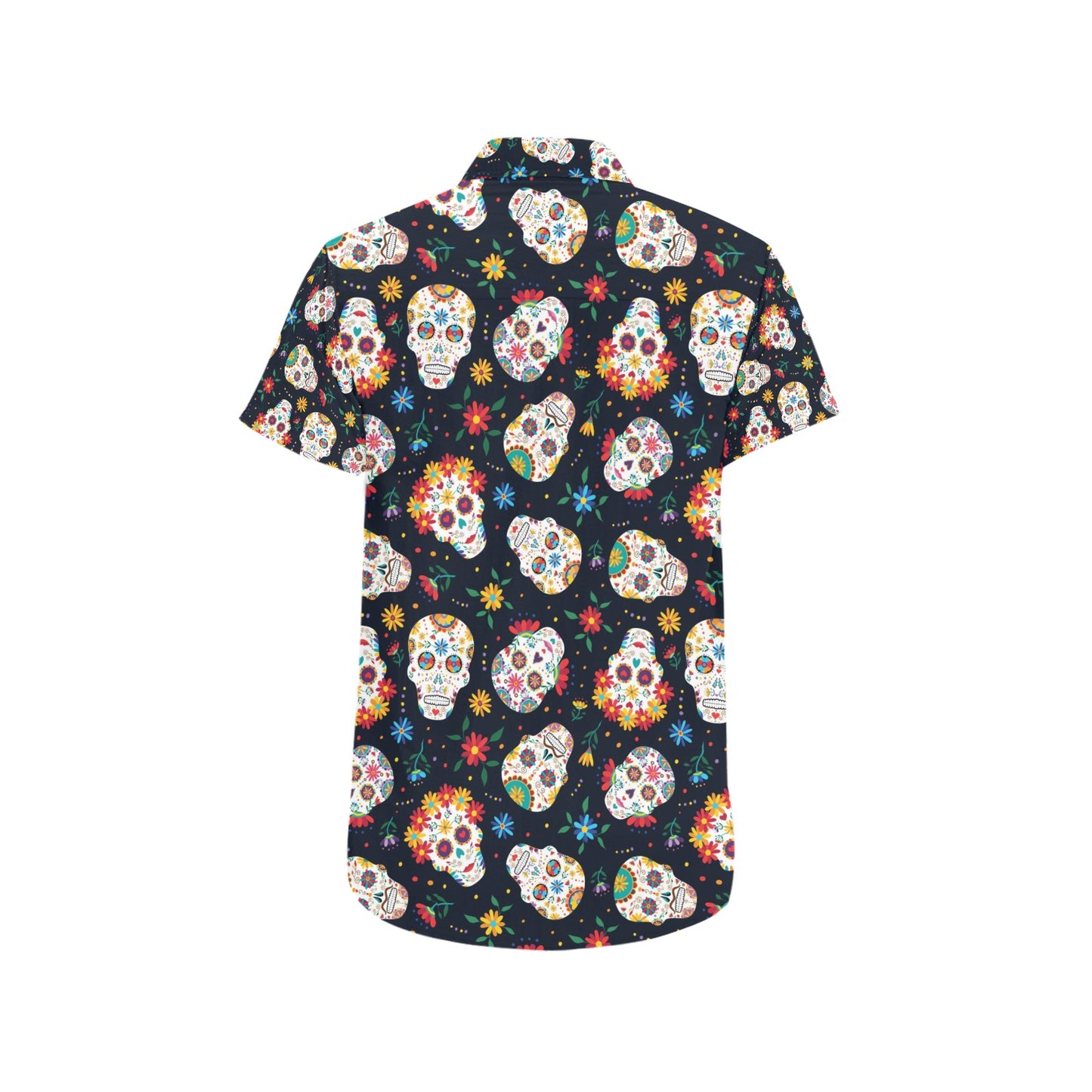 Sugar Skull Print Design LKS305 Men Short Sleeve Button Up Shirt