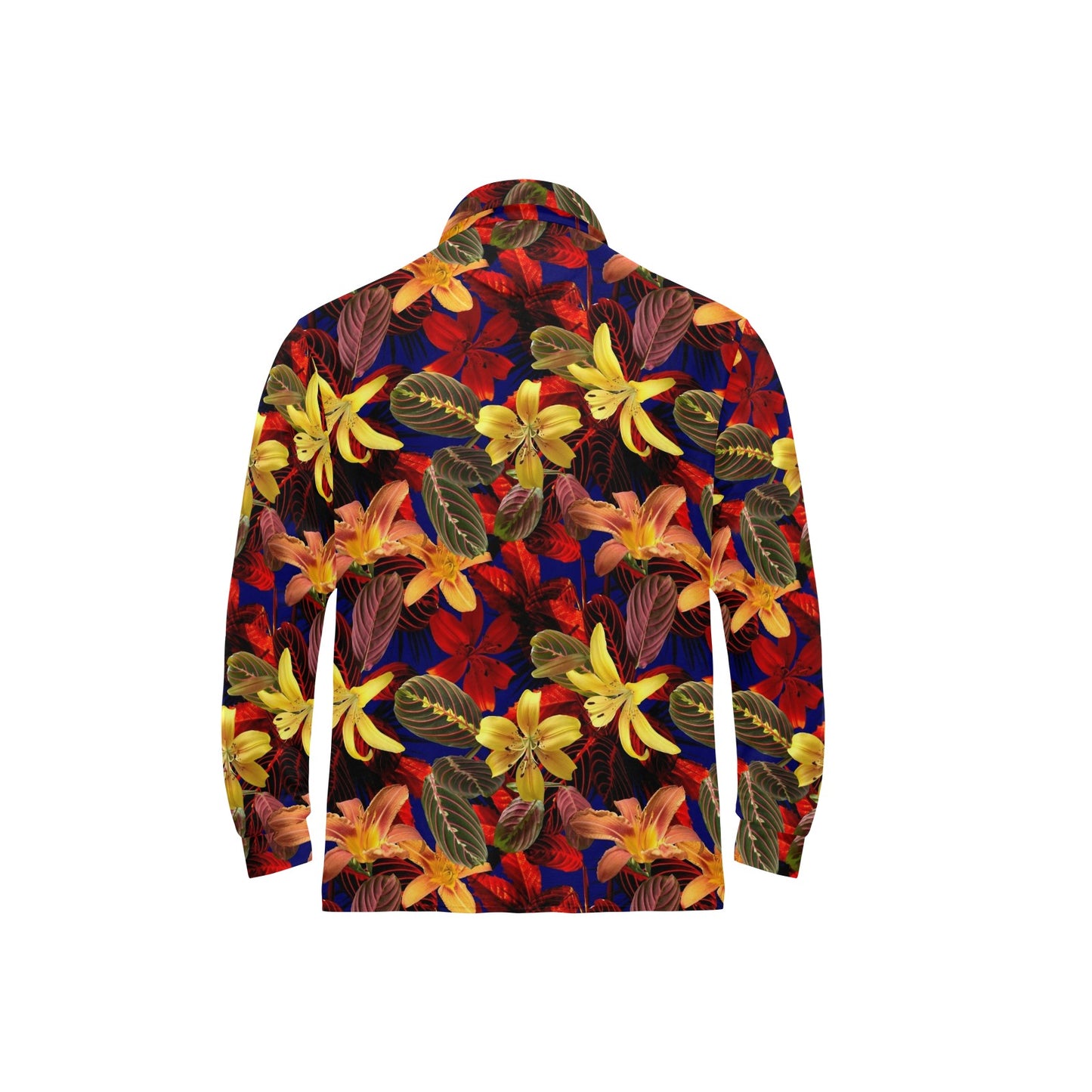 Lily Pattern Print Design LY014 Long Sleeve Polo Shirt For Men's