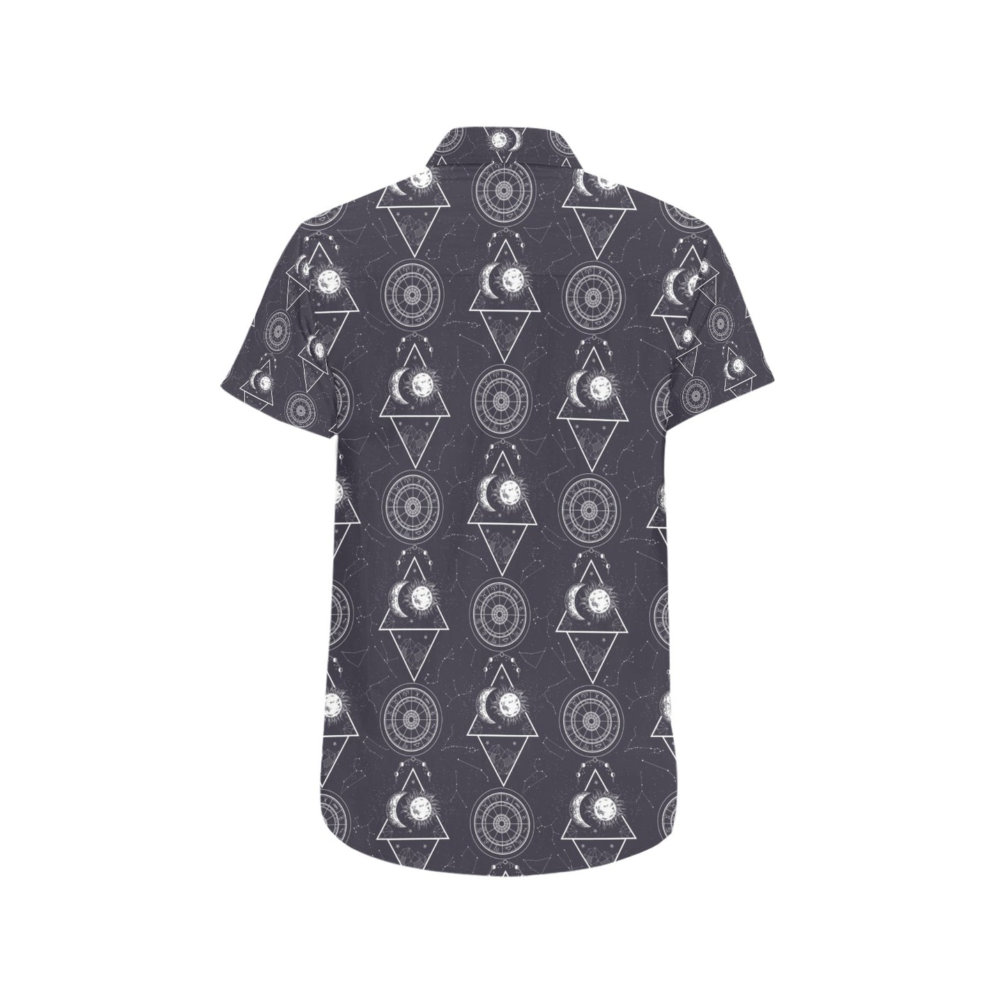 Sun Moon Print Design LKS309 Men Short Sleeve Button Up Shirt