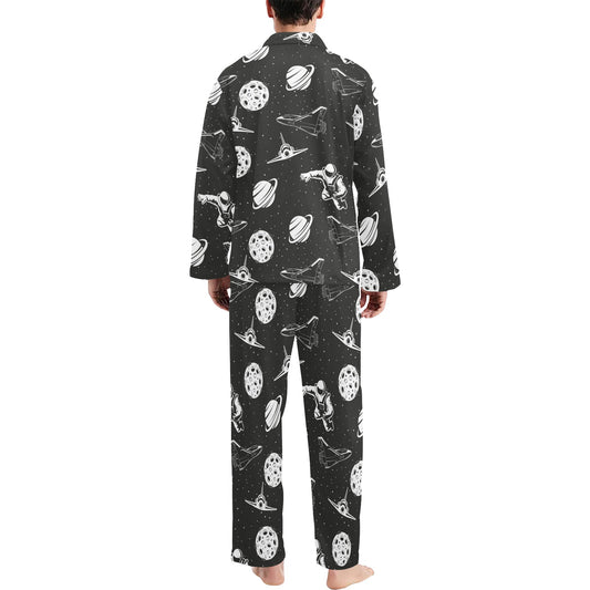 Space Astronauts Print Men's Long Pajama Set