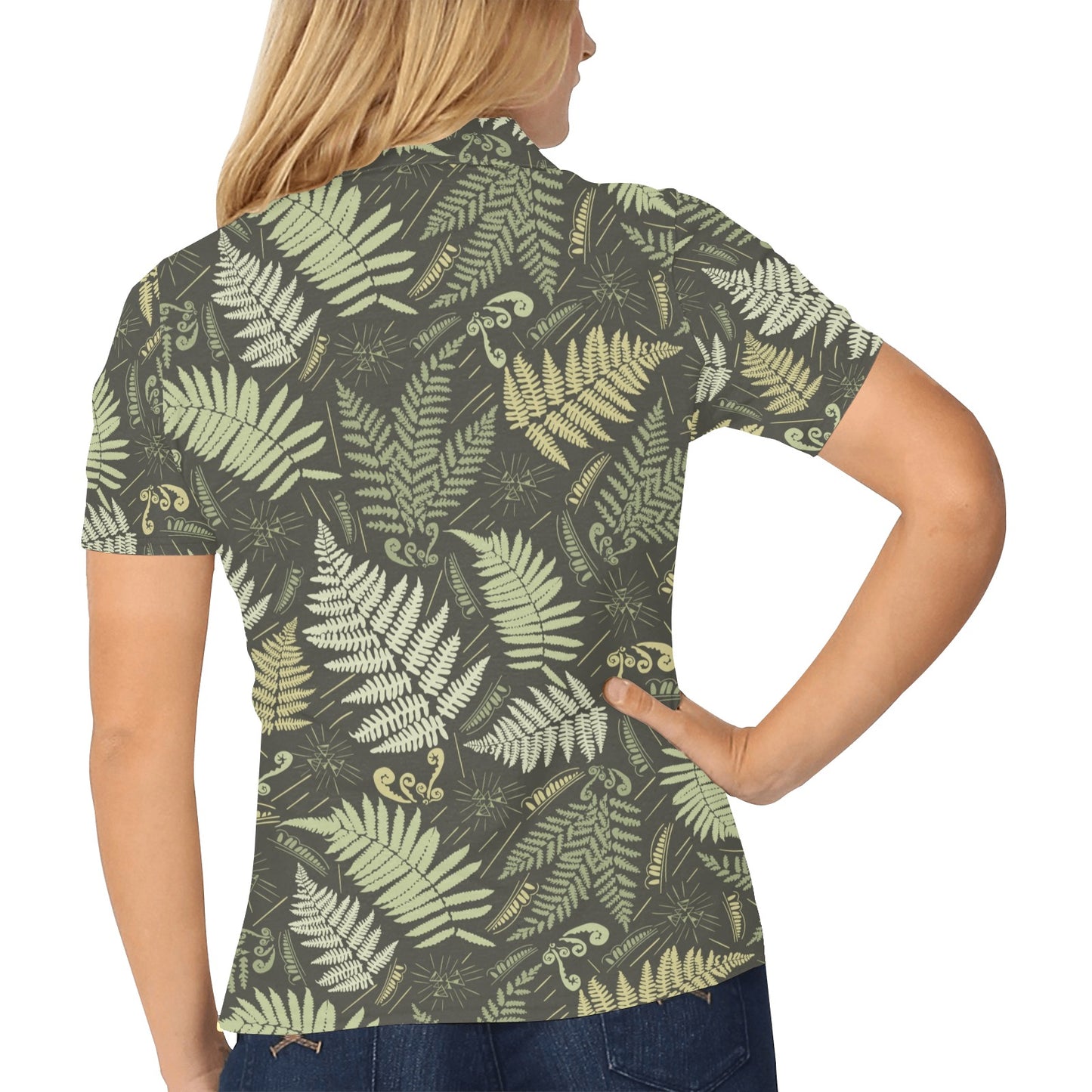 Fern Leave Green Print Pattern Women's Polo Shirt