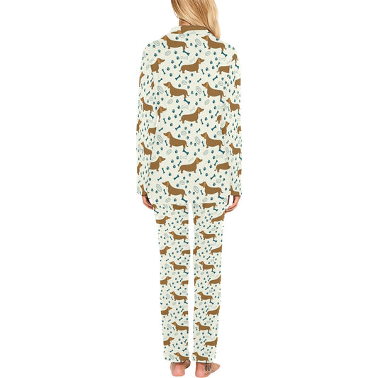 Dachshund Pattern Print Design 01 Women's Long Pajama Set