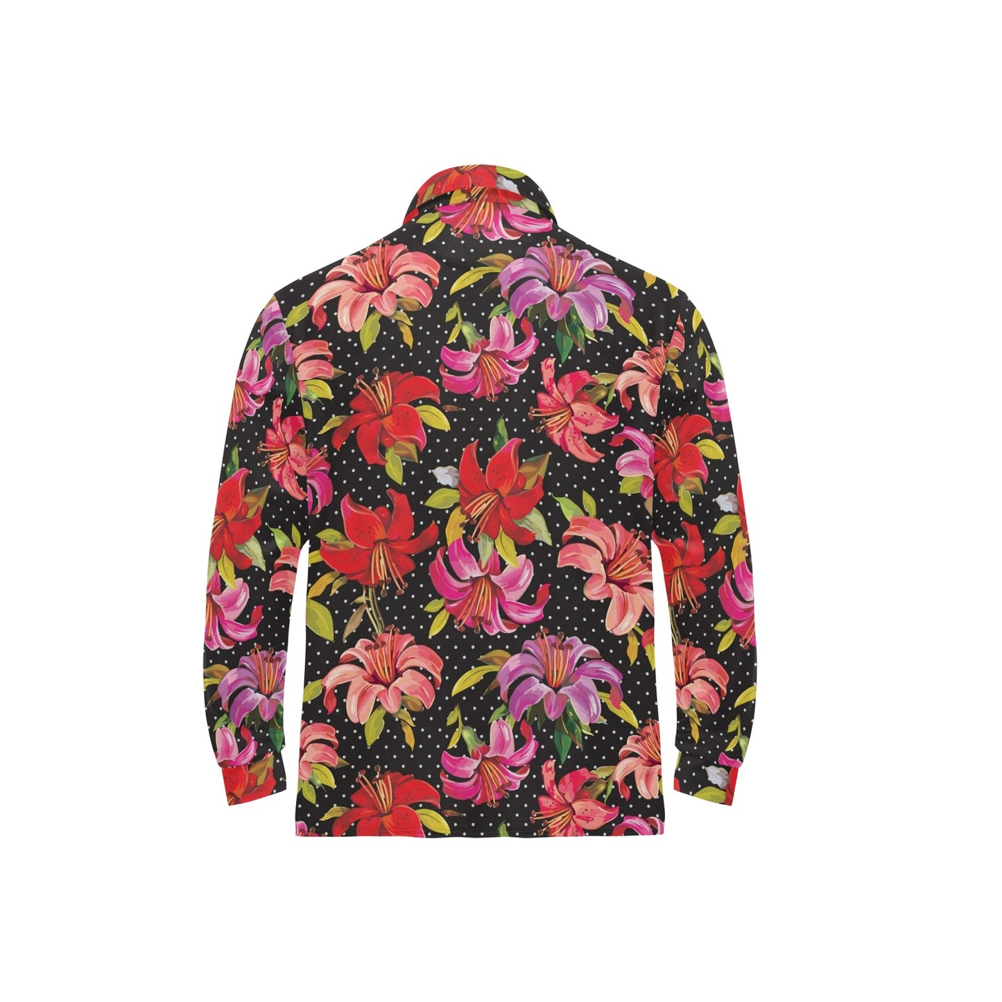 Lily Pattern Print Design LY012 Long Sleeve Polo Shirt For Men's