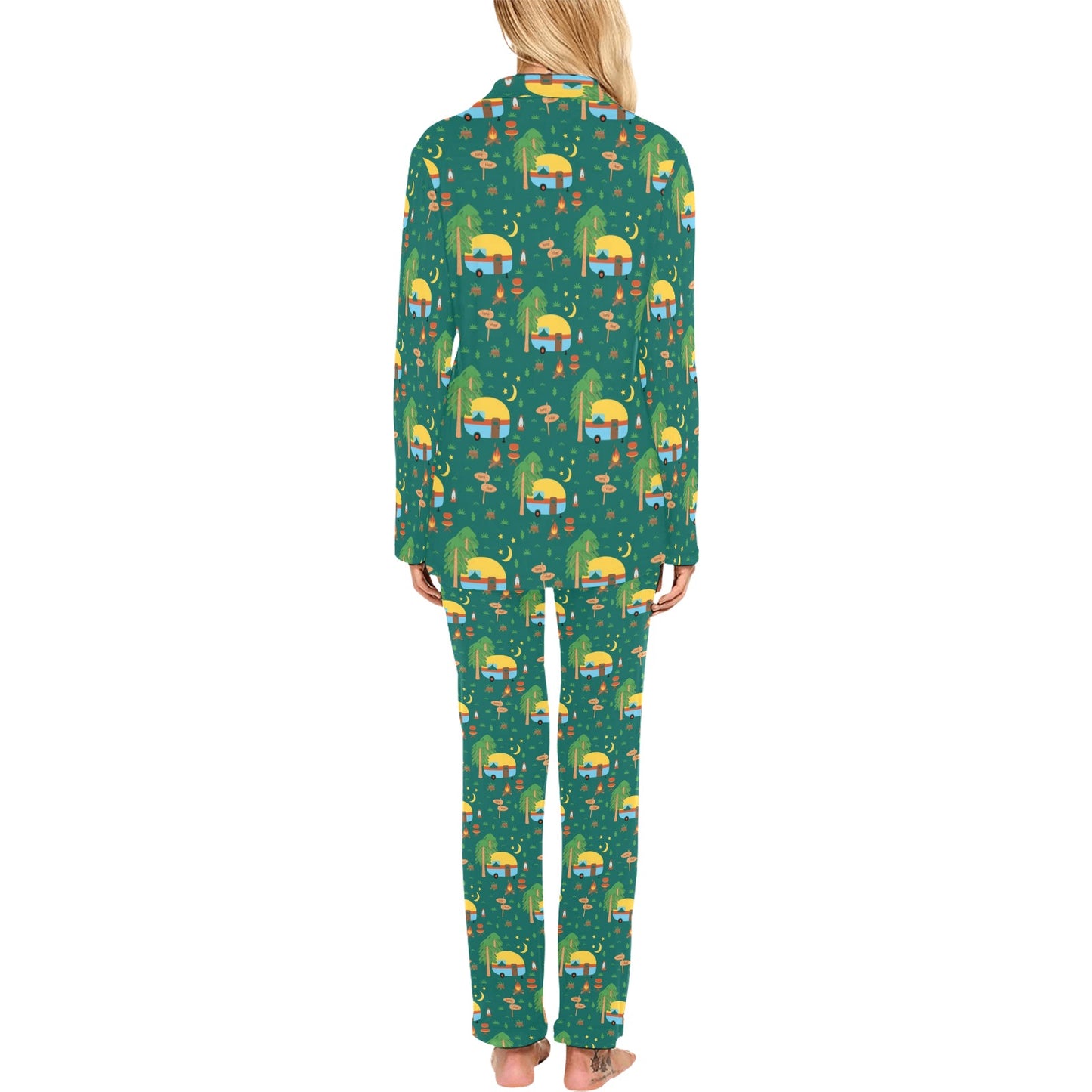 Camping Camper Pattern Print Design 06 Women's Long Pajama Set