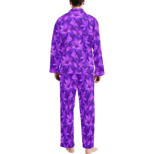 Amaryllis Pattern Print Design AL03 Men's Long Pajama Set