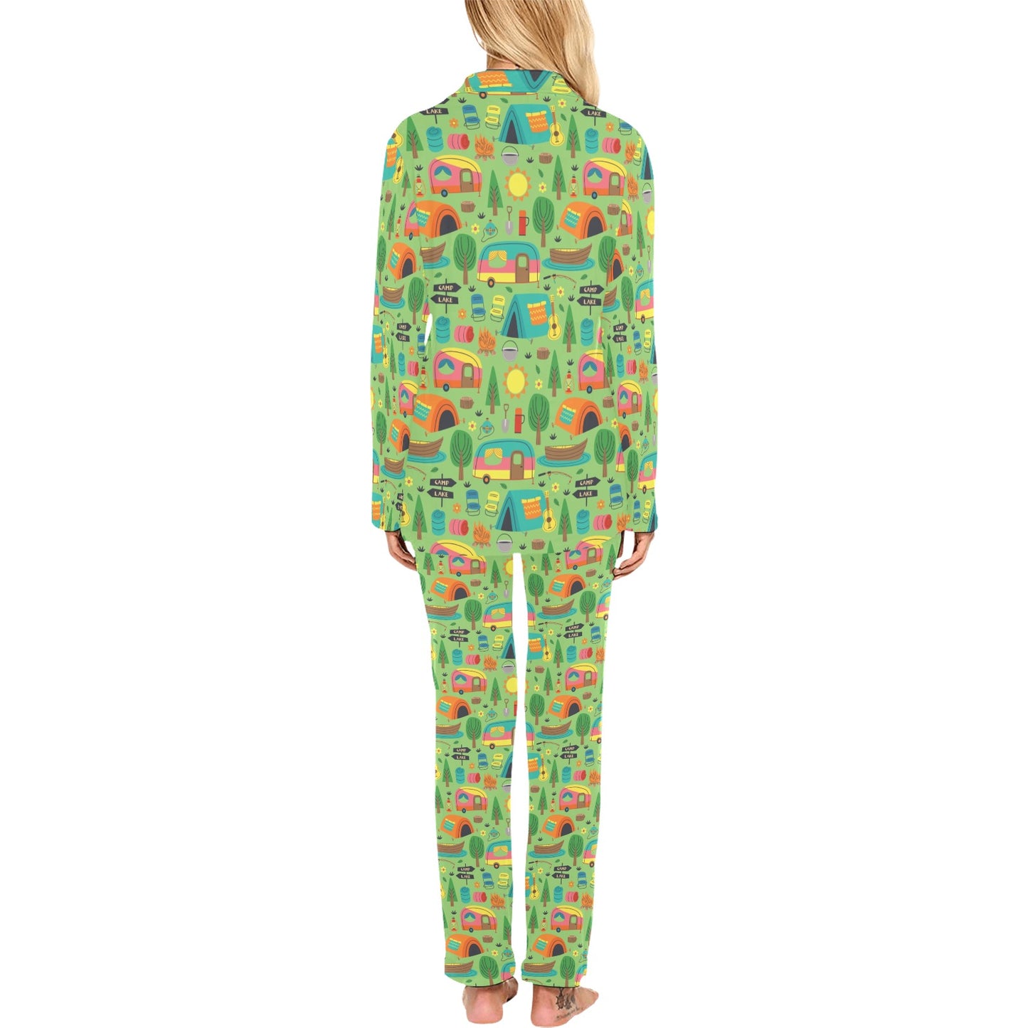 Camping Camper Pattern Print Design 04 Women's Long Pajama Set