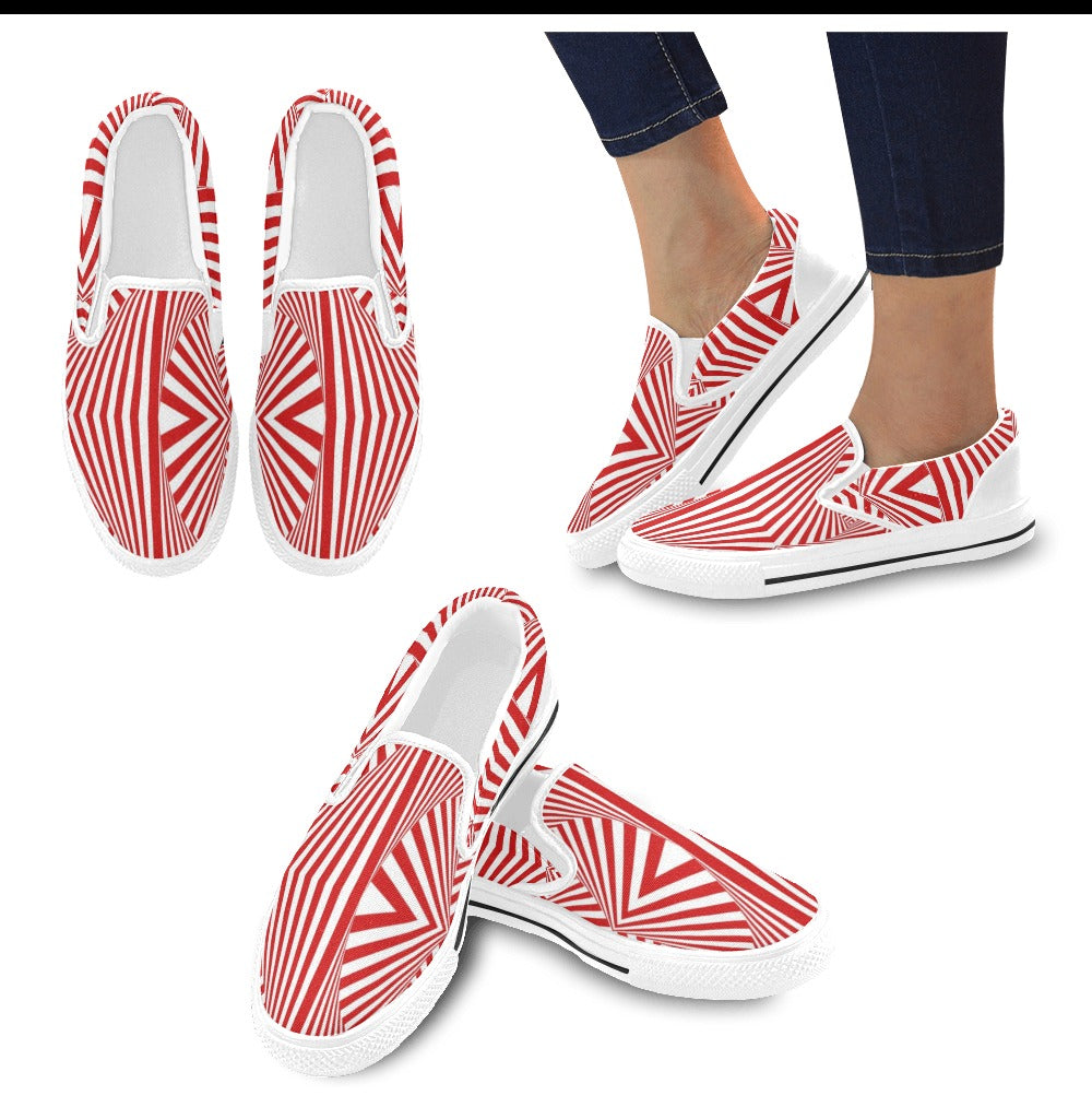 Vortex Print Design LKS304 White Slip Ons Canvas Women's Shoes
