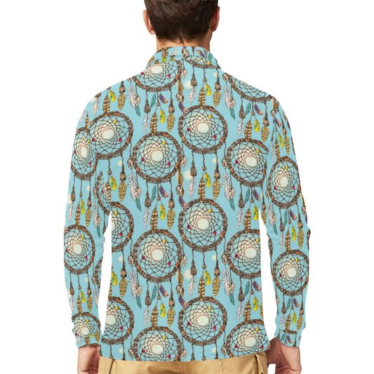 Blue Dream catcher Long Sleeve Polo Shirt For Men's