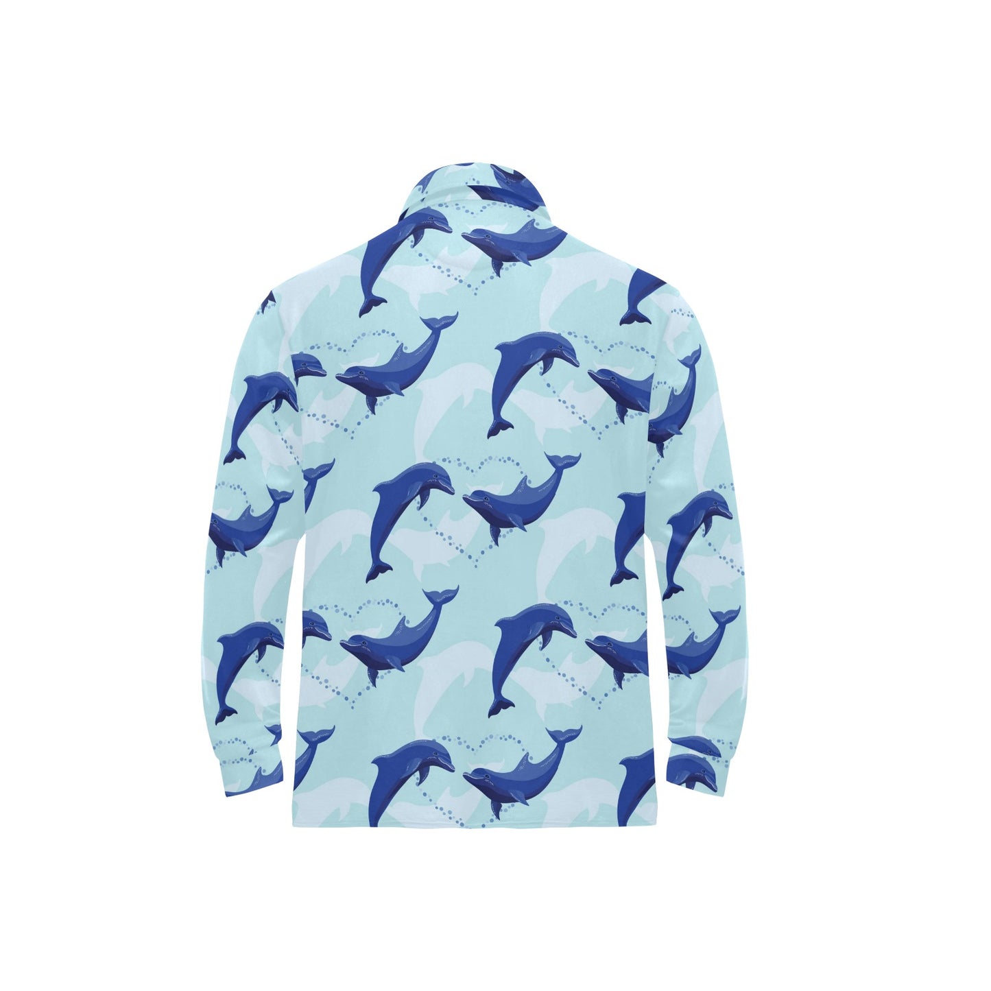 Dolphin Heart Pattern Long Sleeve Polo Shirt For Men's