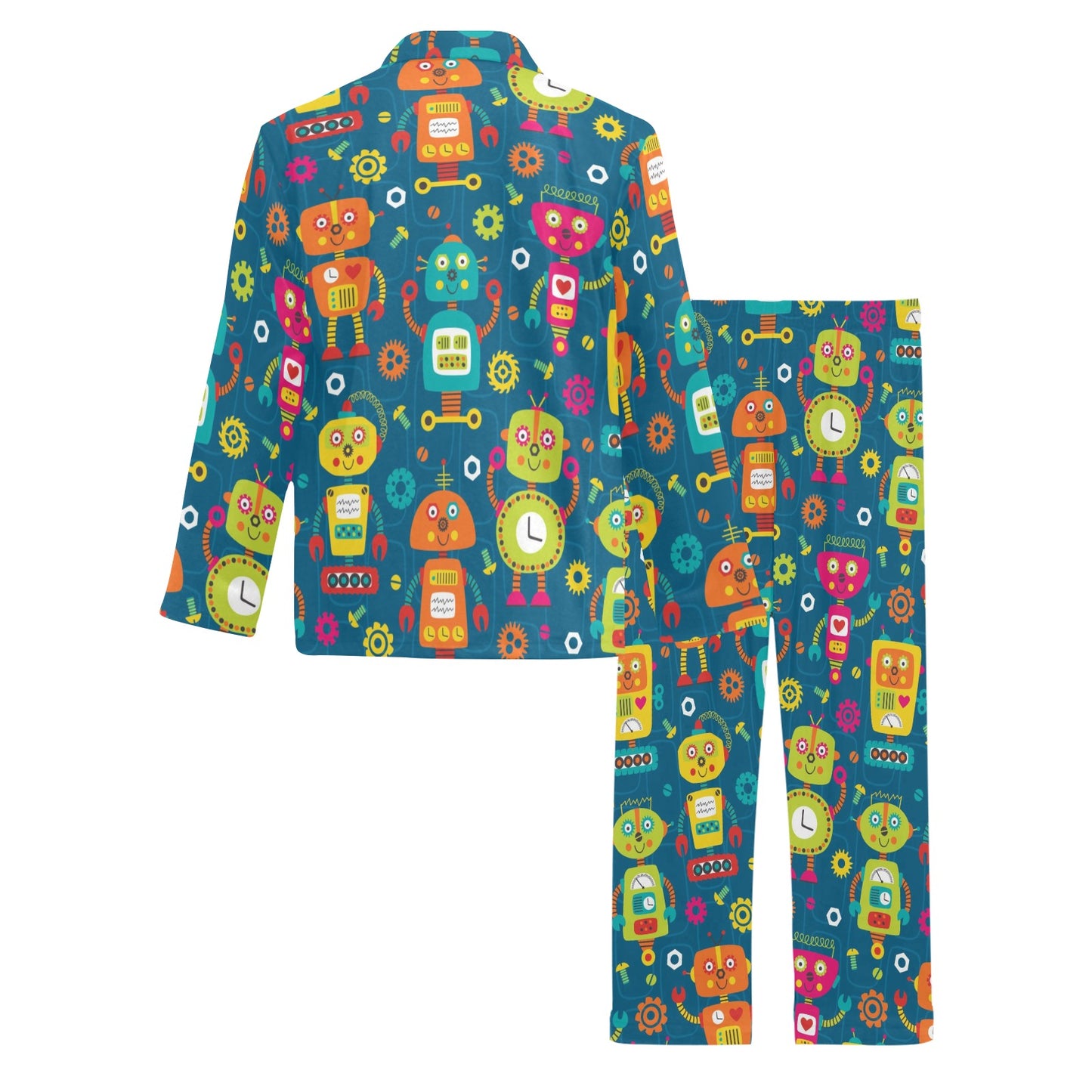 Robot Pattern Print Design A04 Men's Long Pajama Set