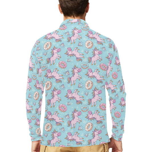 Donut Unicorn Pattern Print Design DN016 Long Sleeve Polo Shirt For Men's