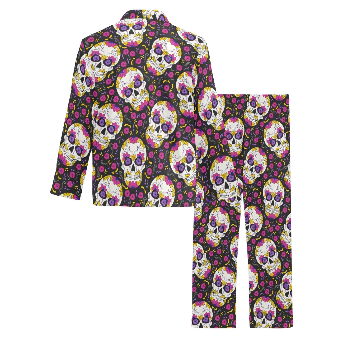 sugar skull Floral Pattern Men's Long Pajama Set