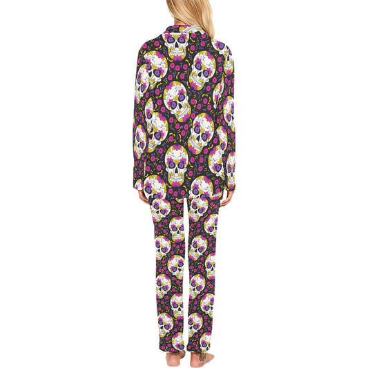 sugar skull Floral Pattern Women's Long Pajama Set