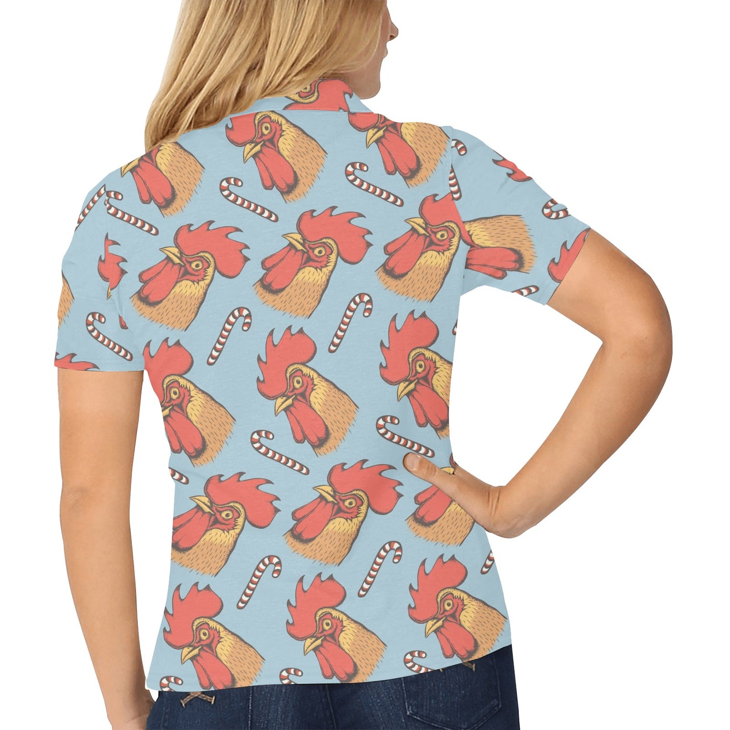 Rooster Pattern Print Design A05 Women's Polo Shirt
