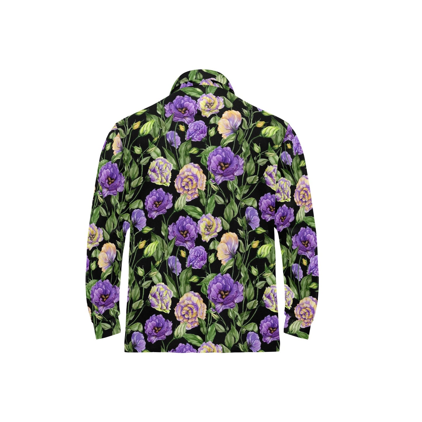 Lisianthus Pattern Print Design LT02 Long Sleeve Polo Shirt For Men's