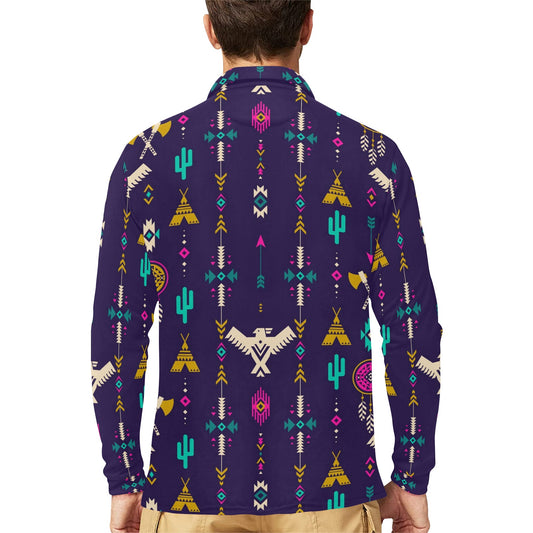 Native American Eagle Indian Pattern Long Sleeve Polo Shirt For Men's