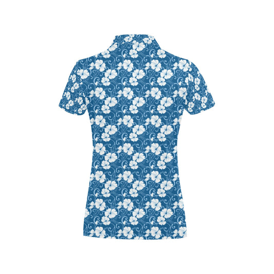 Hibiscus Blue Flower Hawaiian Print Women's Polo Shirt