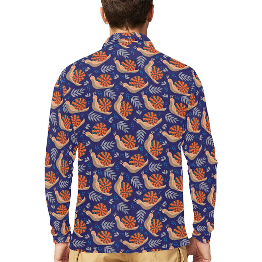 Snail Print Design LKS401 Long Sleeve Polo Shirt For Men's