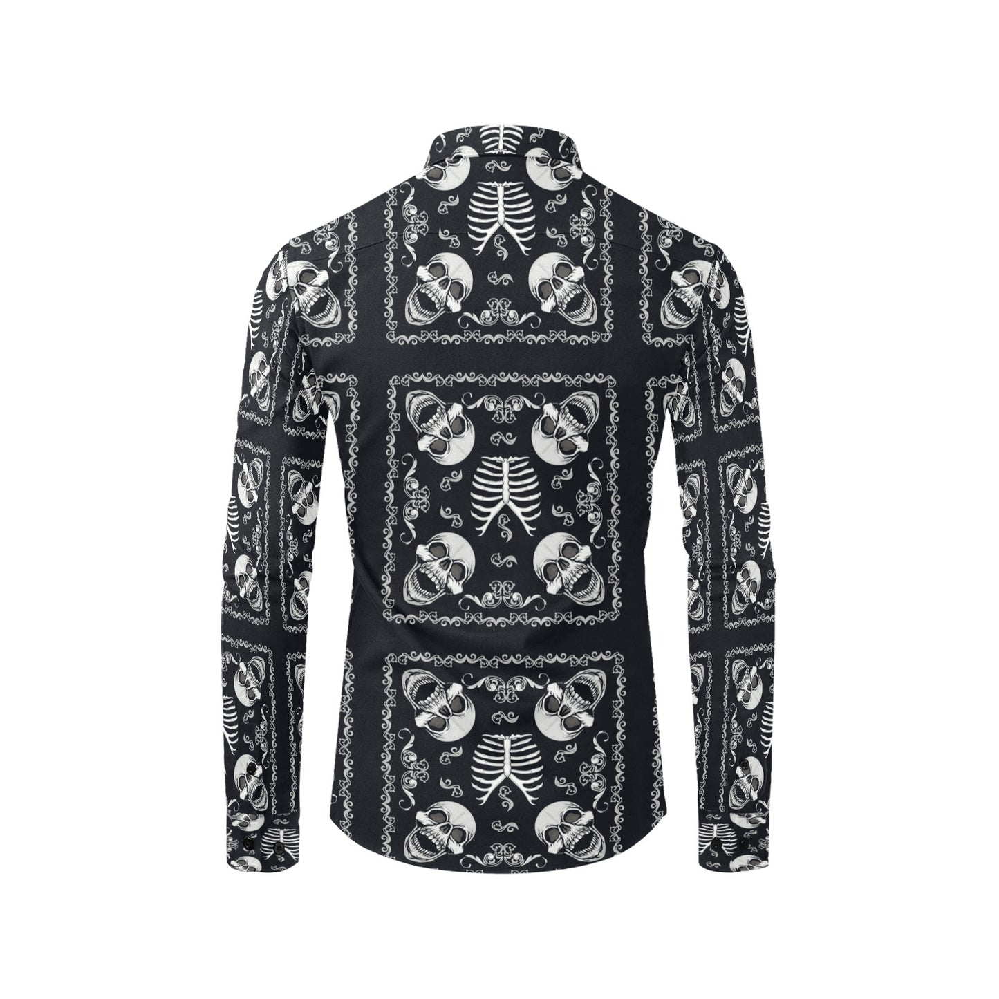 Bandana Skull Black White Print Design LKS306 Men's Long Sleeve Dress Shirt