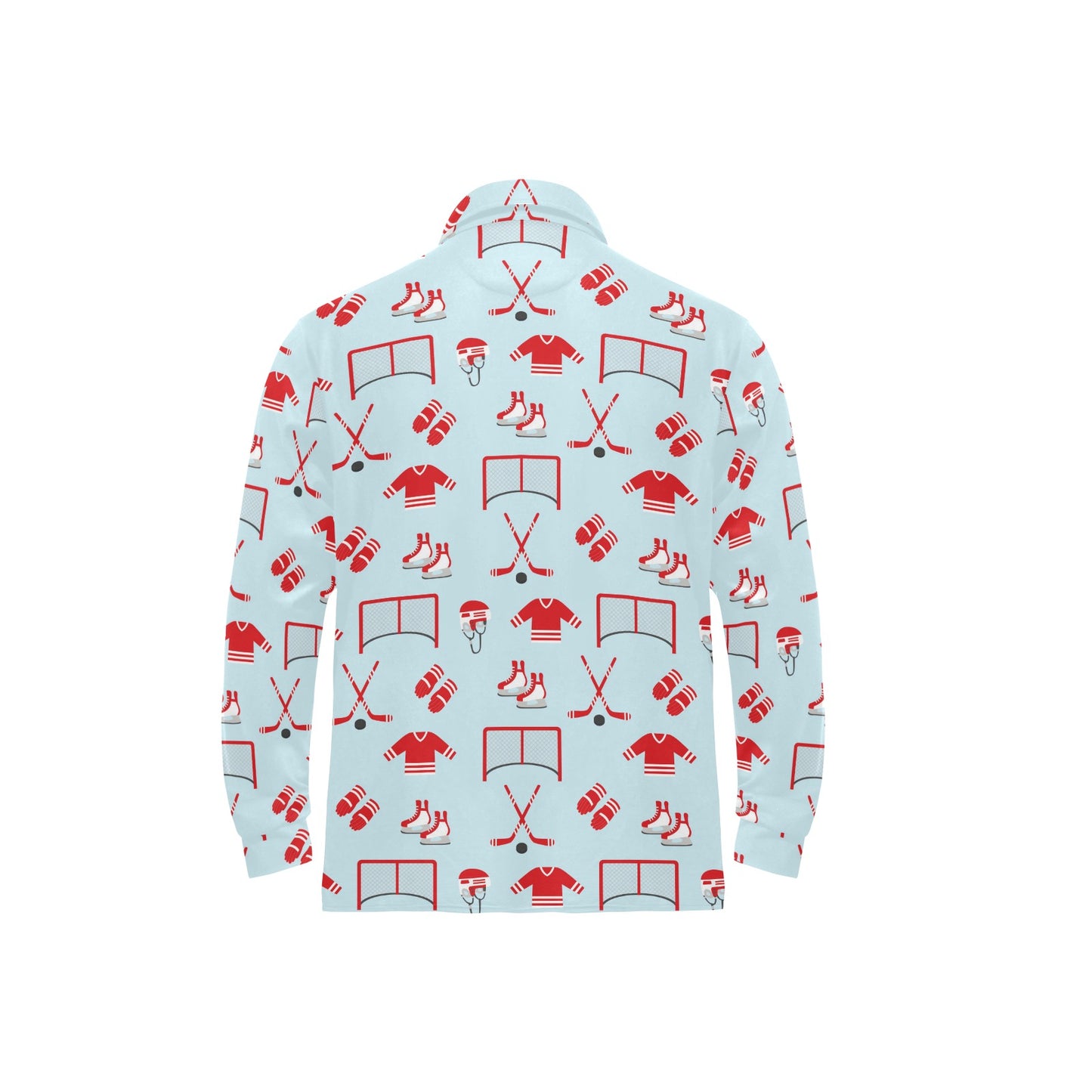 Hockey Red Equipment Print Design LKS305 Long Sleeve Polo Shirt For Men's