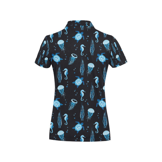 Sea Turtle Jelly Fish Sea Horse Print Design LKS3014 Women's Polo Shirt
