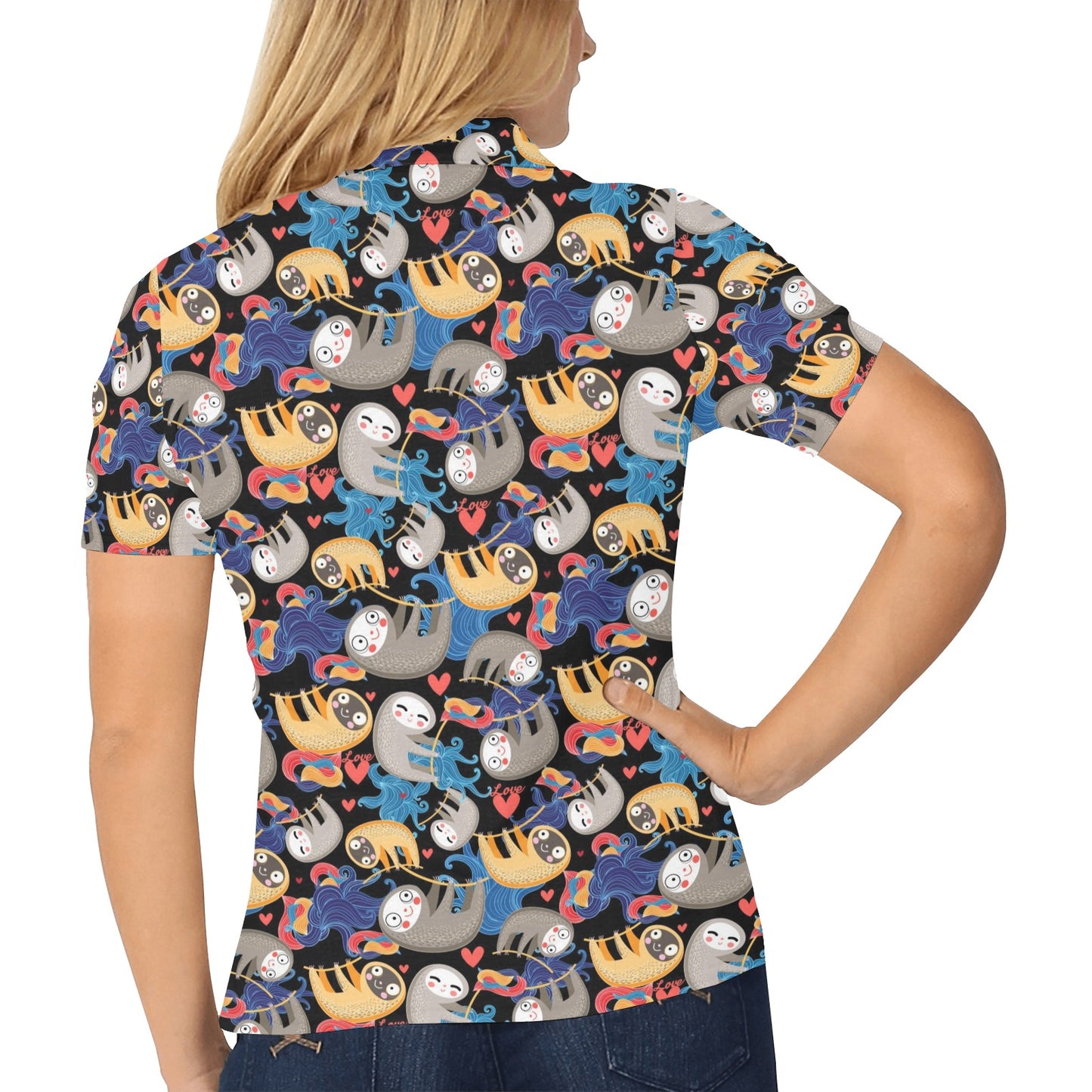 Sloth Cartoon Design Themed Print Women's Polo Shirt