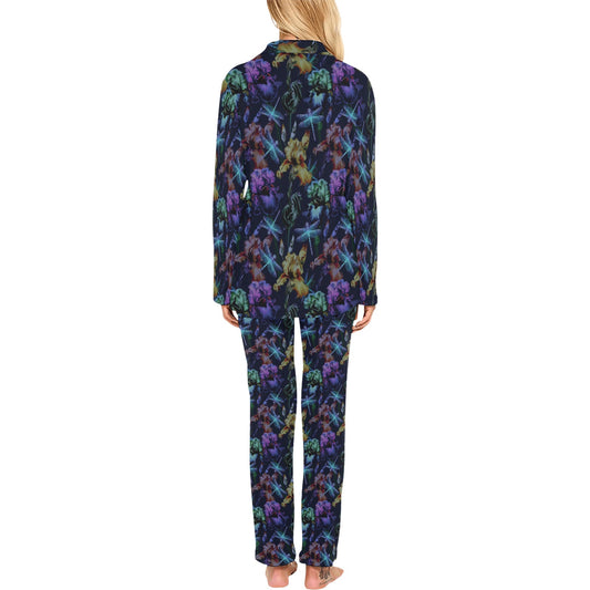 Dragonfly With Floral Print Pattern Women's Long Pajama Set