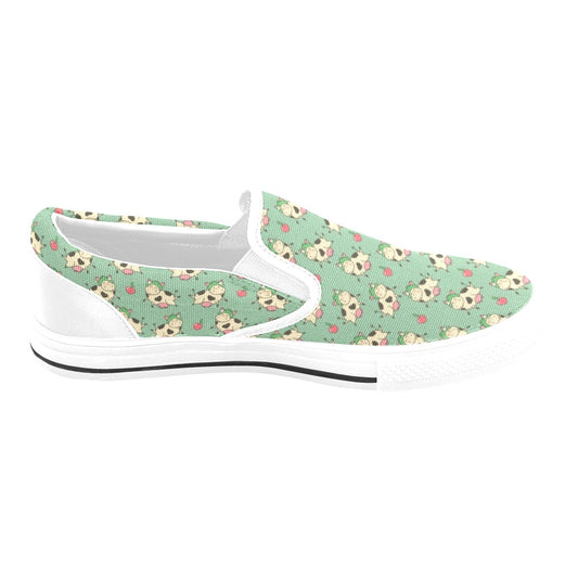 Cattle Print Design LKS402 White Slip Ons Canvas Women's Shoes