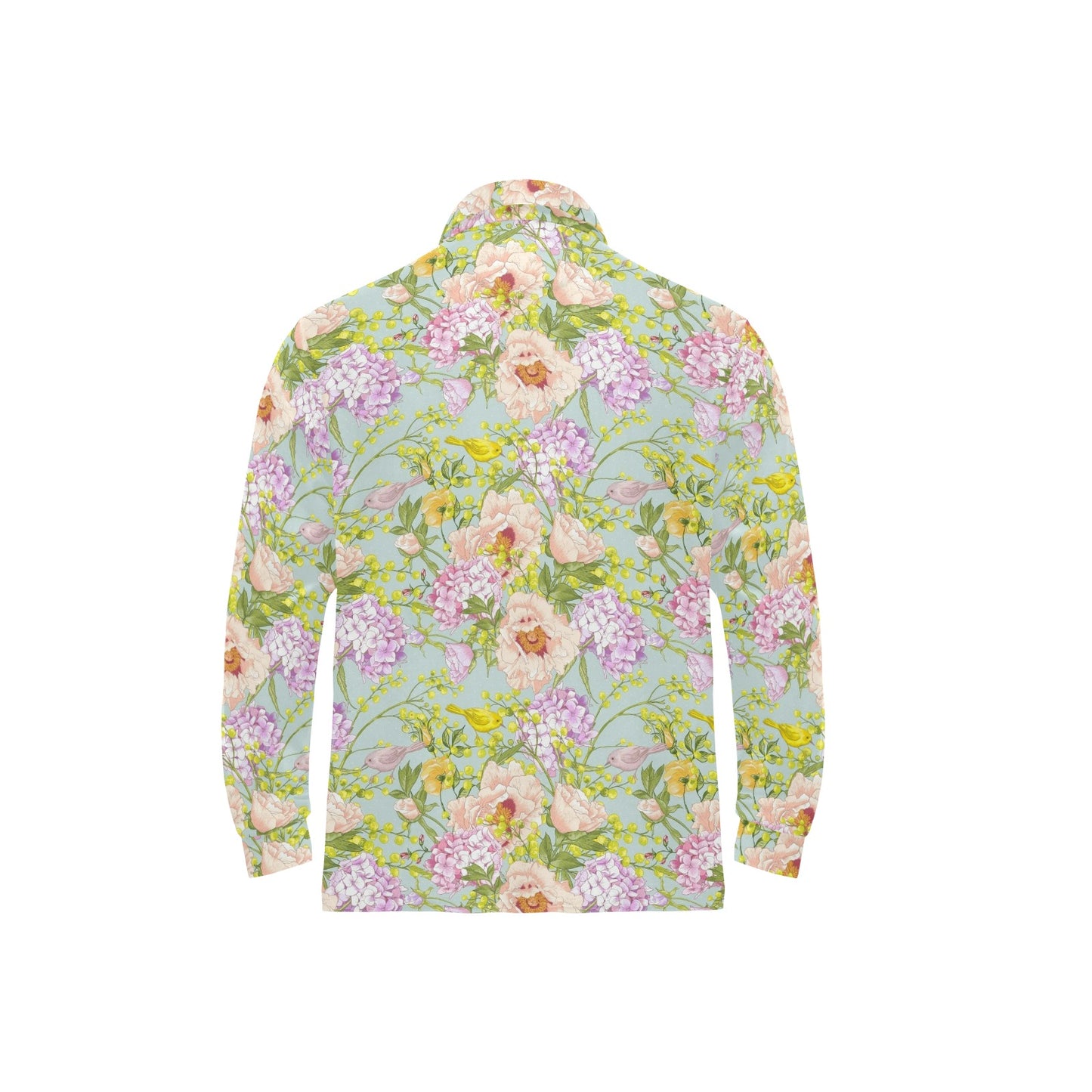 Hydrangea Pattern Print Design HD02 Long Sleeve Polo Shirt For Men's
