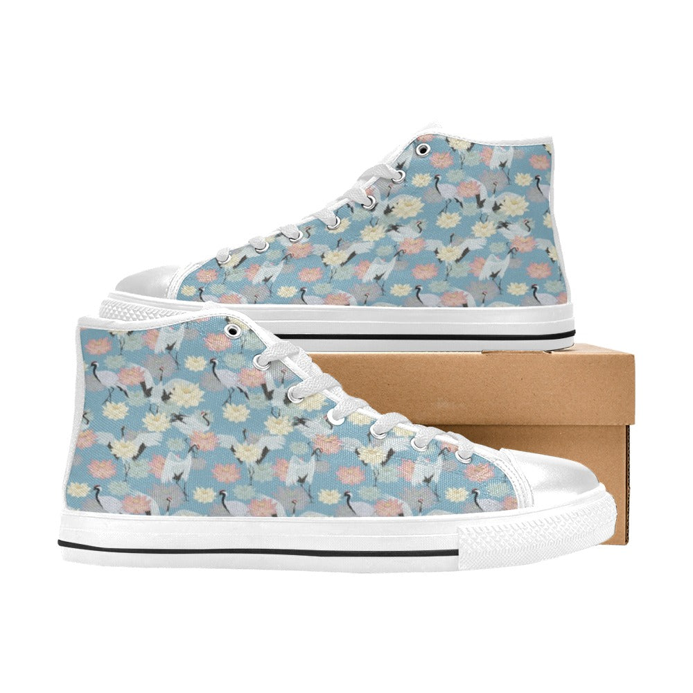 Water Lily Print Design LKS304 Men's High Top Canvas Shoes