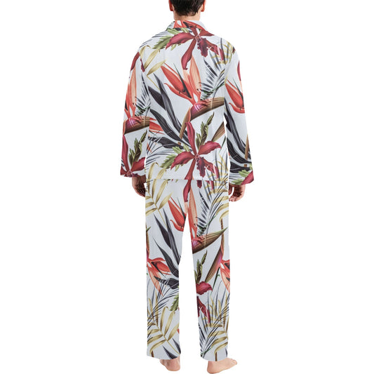 Tropical Flower Pattern Print Design TF021 Men's Long Pajama Set