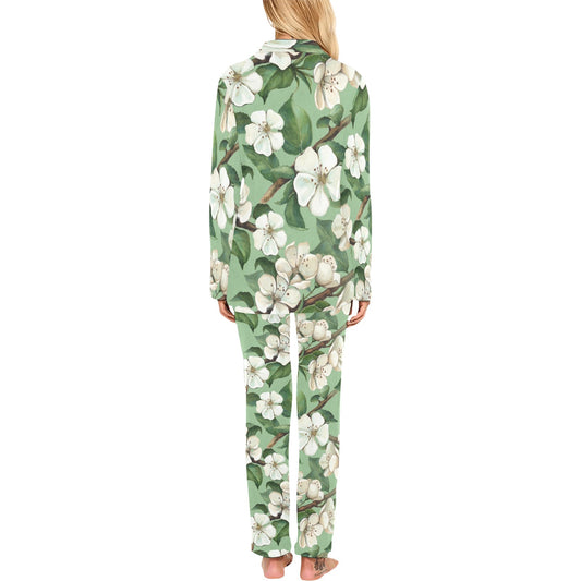 Apple blossom Pattern Print Design AB02 Women's Long Pajama Set