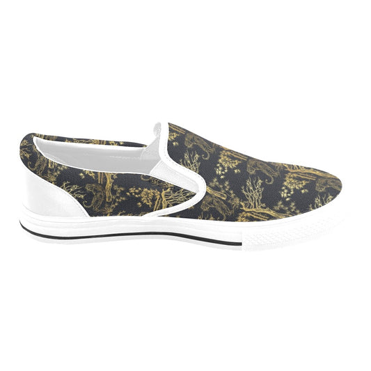 Tiger Gold Print Design LKS307 White Slip Ons Canvas Women's Shoes