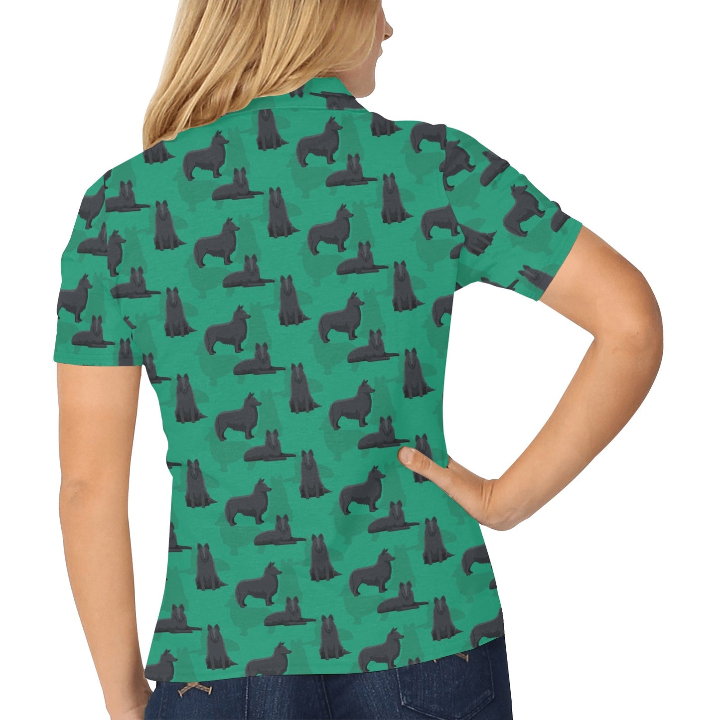 Belgian Sheepdog Pattern Print Design 01 Women's Polo Shirt