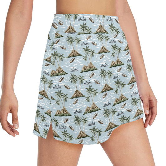 Aloha Hawaii island Design Themed Print 17" Golf & Pickleball Skort with Pockets