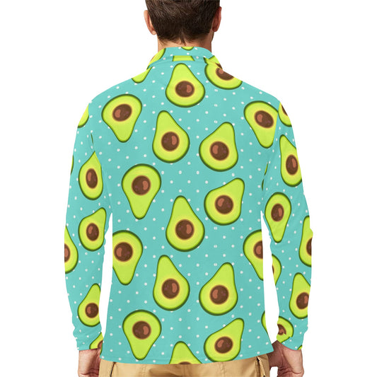 Avocado Pattern Print Design AC012 Long Sleeve Polo Shirt For Men's