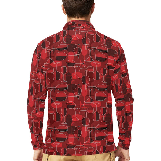 Wine Glass Print Design LKS301 Long Sleeve Polo Shirt For Men's