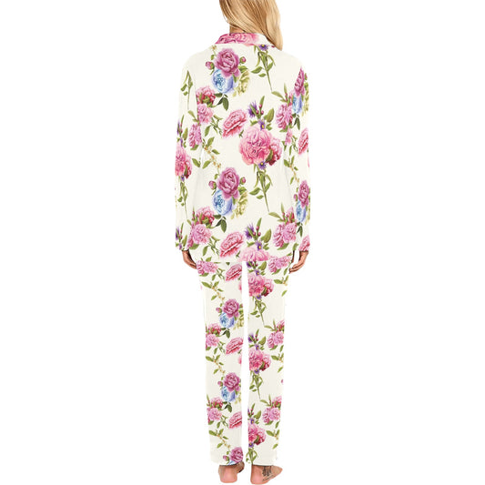 Carnations Pattern Print Design CN02 Women's Long Pajama Set