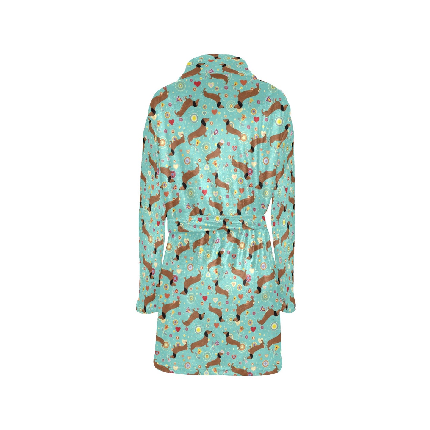 Dachshund with Floral Print Pattern Women's Fleece Robe
