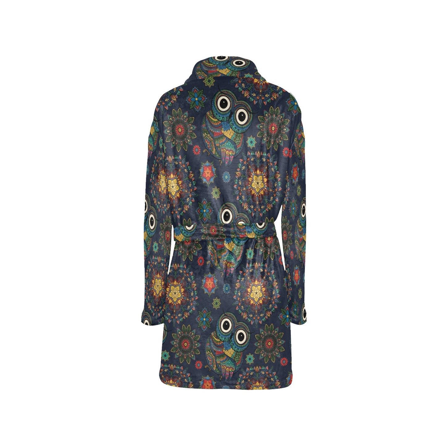 Owl Boho Style Pattern Print Design A04 Women's Fleece Robe